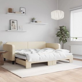 Sofá-cama com gavetão 90x200 cm tecido cor creme