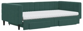 Sofá-cama c/ gavetão e gavetas 100x200 cm veludo verde-escuro