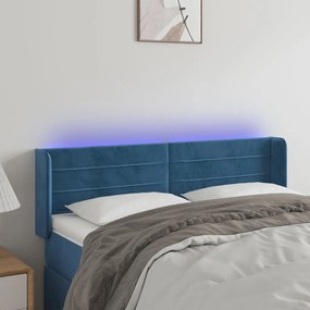 Cabeceira cama c/ luzes LED veludo 147x16x78/88 cm azul-escuro