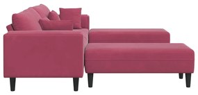 Sofá de Veludo com almofada 3 pcs Vinho Vermelho 208 cm Veludo
