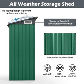 Abrigo jardim  150 x 88 x 185 cm com telhado inclinado Portas com fechadura Ventilação Pátio Jardim Verde