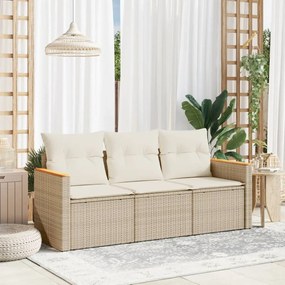 vidaXL 3 pcs conjunto de sofás p/ jardim com almofadões vime PE bege
