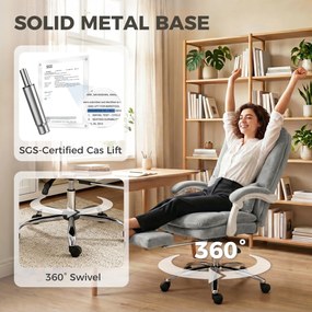 Cadeira de escritório ergonómica, cadeira de escritório reclinável em veludo com apoio lombar, altura ajustável, cinzento claro