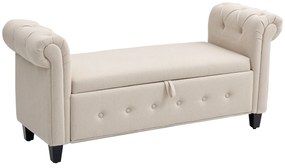 HOMCOM Banco de Pé de Cama de Linho com Dobradiças na Tampa Pés de Madeira e Apoio para os Braços 146,5x49x74,5 cm Bege
