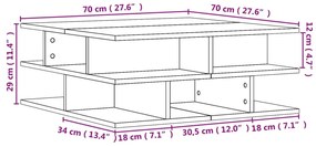 Mesa de centro 70x70x29 cm derivados de madeira carvalho fumado