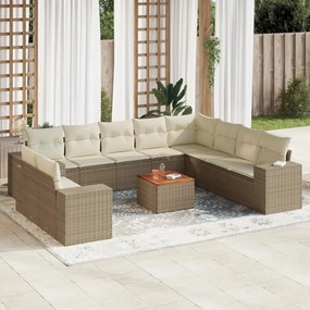 11 pcs conjunto sofás de jardim c/ almofadões vime PE bege