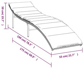 Espreguiçadeira com almofadão 55x199x50 cm vime PE castanho