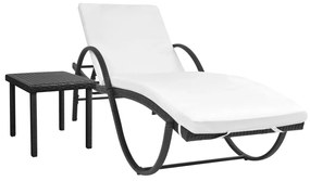 vidaXL Espreguiçadeira com almofadão e mesa vime PE preto