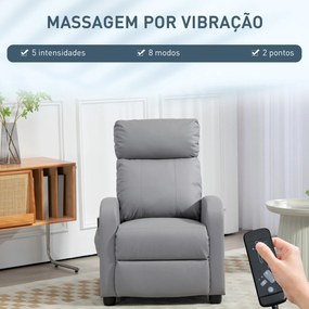 Poltrona de Massagem Reclinável com Controlo Remoto 2 Áreas de Massagem 8 Programas 5 Níveis 68x88x98 cm Cinzento