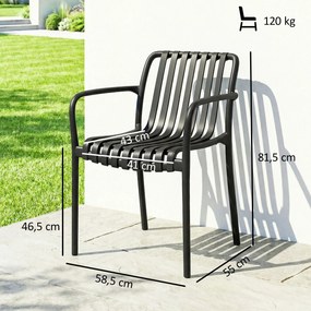 Conjunto de 4 Cadeiras de Jardim (MESA NÃO INCLUIDA) Empilháveis em PP com Encosto Curvado e Assento com Ripas 55x58,5x81,5 cm Preto