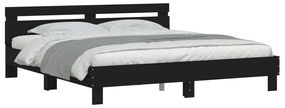 Estrutura de cama com cabeceira e luzes LED 160x200 cm preto