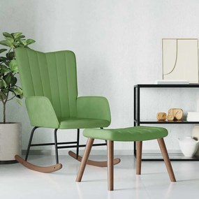 vidaXL Cadeira de baloiço com banco veludo verde-claro