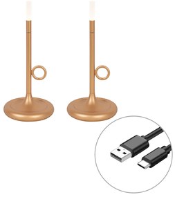 LED Conjunto de 2 candeeiros de mesa para exterior dourado com dimmer recarregável - Sjarel Design