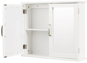 Armário de casa de banho em madeira com espelho de parede com duas portas 60 x 14,5 x 50 cm branco