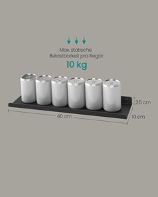 Conjunto 2 Prateleiras de parede em metal 10 x 40 x 2,5 cm Molduras pretas