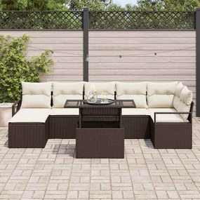 Conjunto de Sofá para o Jardim de 8 Peças com Almofadas Castanho Ratta