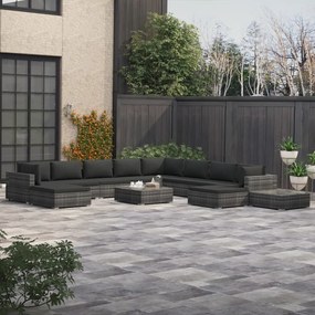 vidaXL 12 pcs conjunto lounge de jardim c/ almofadões vime PE cinzento