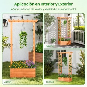 Floreira de jardim elevada com treliça de madeira 66 x 32 x 152 cm com teto para pendurar; Orifícios de drenagem para plantas trepadeiras Laranja