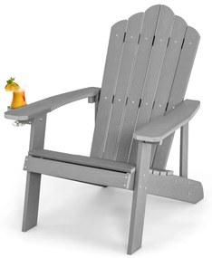 Cadeira Jardim Adirondack com porta-copos à prova de intempéries realista grão de madeira para pátio jardim terraço Cinzento