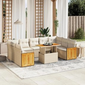 10 pcs conjunto de sofás p/ jardim com almofadões vime PE bege