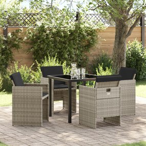 vidaXL Conjunto de Jantar de Jardim com Almofadas 5 Peças Rattan PE Cinza Claro