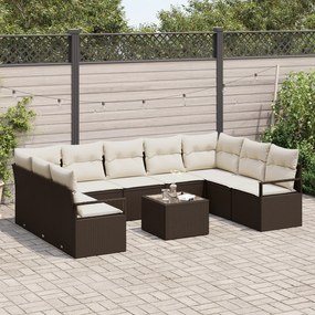 Conjunto de Sofá de Jardim de 9 Peças vidaXL com Almofadas Rattan Poli