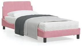 Estrutura de cama c/ cabeceira 90x190 cm veludo rosa