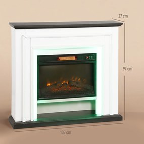 Lareira Eléctrica Decorativa, 105 x 27 x 97 cm, Efeito de Chama 3D, Preta
