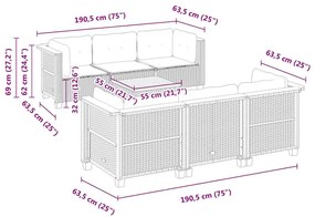 7 pcs conjunto de sofás p/ jardim com almofadões vime PE bege