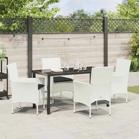 Conjunto de Jantar para Jardim de 5 Peças com Almofadas Branco em Ratt