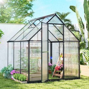 Estufa de jardim em alumínio e policarbonato, com janela ajustável e porta de batente resistente às intempéries e transparente