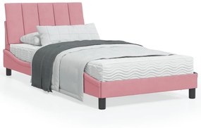 3207836 vidaXL Estrutura de cama c/ cabeceira 100x200 cm veludo rosa