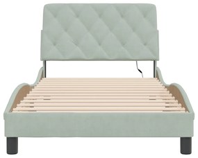 Estrutura de cama c/ luzes LED 100x200 cm veludo cinzento-claro