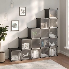 vidaXL Organizador de arrumação com 15 cubos e portas PP preto