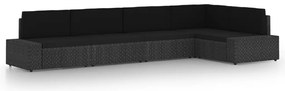 5 pcs conjunto lounge de jardim c/ almofadões vime PE preto