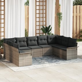Conjunto de Sofás Modular de 9 Peças com Almofadas Cinzento Vime, Sofá