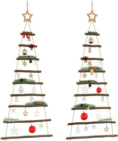 vidaXL Árvores de Natal suspensas com estrelas no topo 2 peças 55x120 cm galho natural
