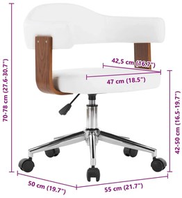 Cadeira escritório giratória madeira curvada/couro arti. branco