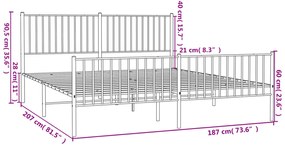 Estrutura de cama com cabeceira e pés 180x200 cm metal branco