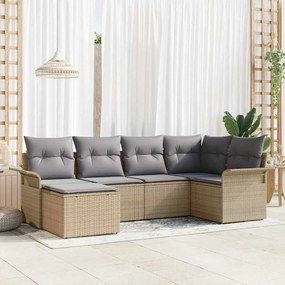 vidaXL Conjunto de Sofá de Jardim com 6 Peças e Almofadas Bege em Rattan