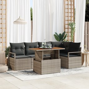 Conjunto de Sofá de Jardim de 6 Peças com Almofadas Cinza Rattan Polié