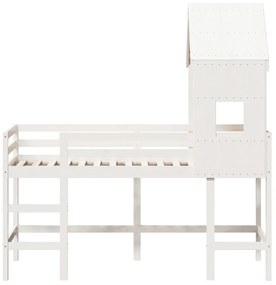 Cama alta c/ escada e telhado 90x200 cm pinho maciço branco