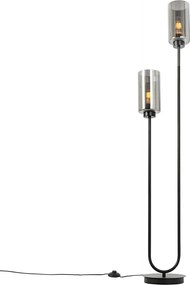 Candeeiro de pé Art Deco preto com vidro fumê 2 luzes - Laura