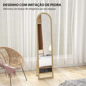 Espelho de Pé 160x40 cm com Moldura Efeito Pedra Espelho de Corpo Inteiro  Retangular para Pendurar Bege