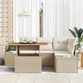 Conjunto de Sofá de Jardim de 5 Peças com Almofadas de Poliéster Bege