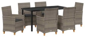 Conjunto de jantar de jardim com 7 peças e almofadas em rattan poliést