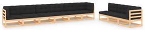 9 pcs conjunto lounge de jardim c/ almofadões pinho maciço