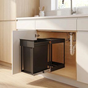 Caixote do lixo de cozinha, para armário inferior, 1 x 20 L 34,7 x 25,7 x 43,4 cm (C x L x A) Preto
