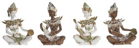 Figura Decorativa Dkd Home Decor Castanho Buda Branco Resina Oriental (18 X 12 X 27,5 cm) (4 Unidades)