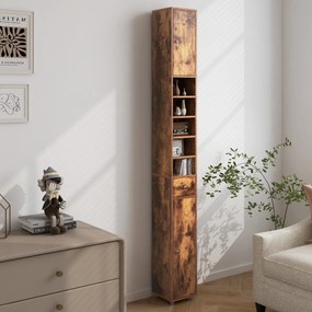 Armário de casa de banho alto e estreito com gaveta e 5 estantes ajustáveis 20 x 20 x 180 cm Café
